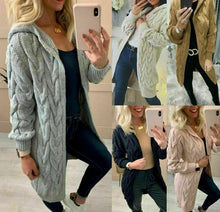 Load image into Gallery viewer, Ladies Womens Chunky Cable Knitted Oversized Longline Hooded Cape Cardigan Top
