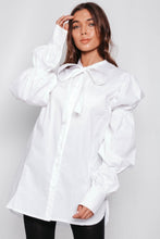 Load image into Gallery viewer, White Marie Sleeve Bow Tie Blouse
