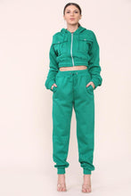 Charger l&#39;image dans la galerie, Blue Fleece Crop Zip Hooded Loungewear
