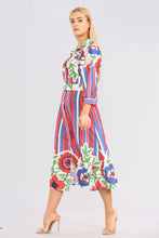 Load image into Gallery viewer, Orange Floral Striped Midaxi  Belted Dress
