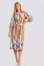 Cargar imagen en el visor de la galería, Orange Floral Striped Midaxi  Belted Dress
