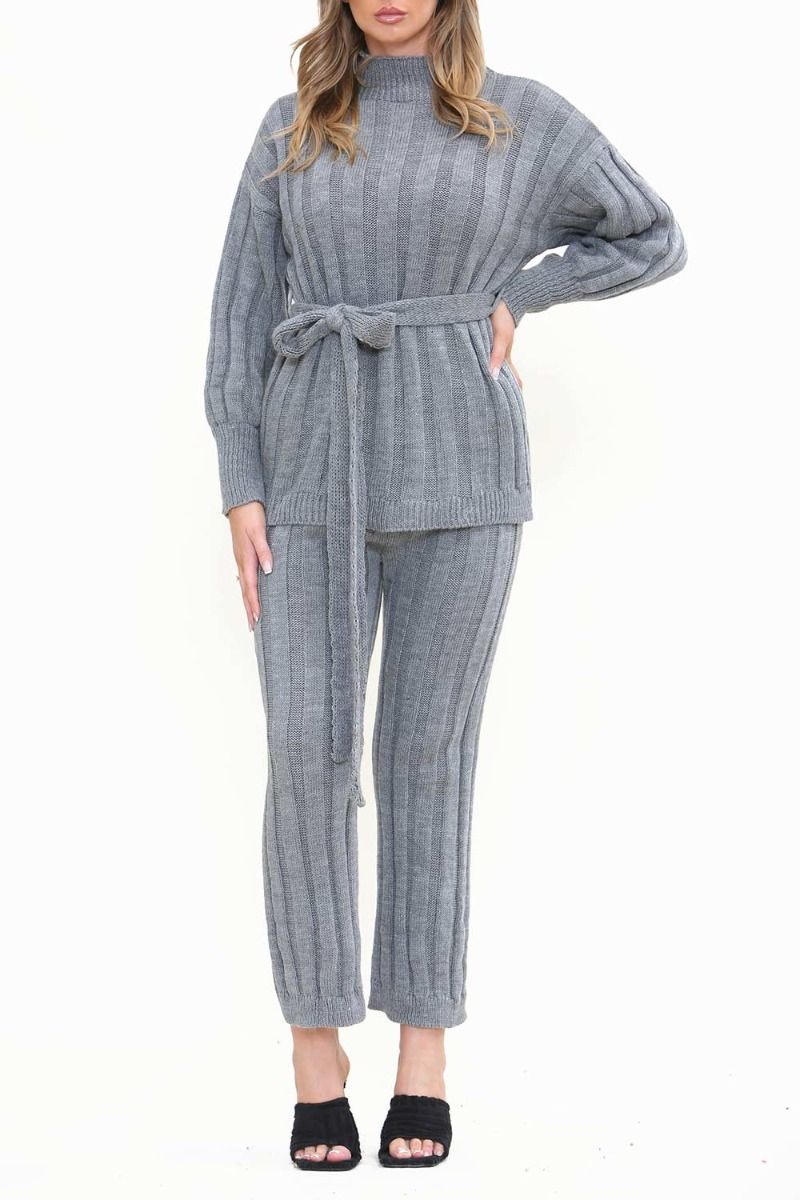 GreyTie Waist Jumper and Trousers Co-ord Set