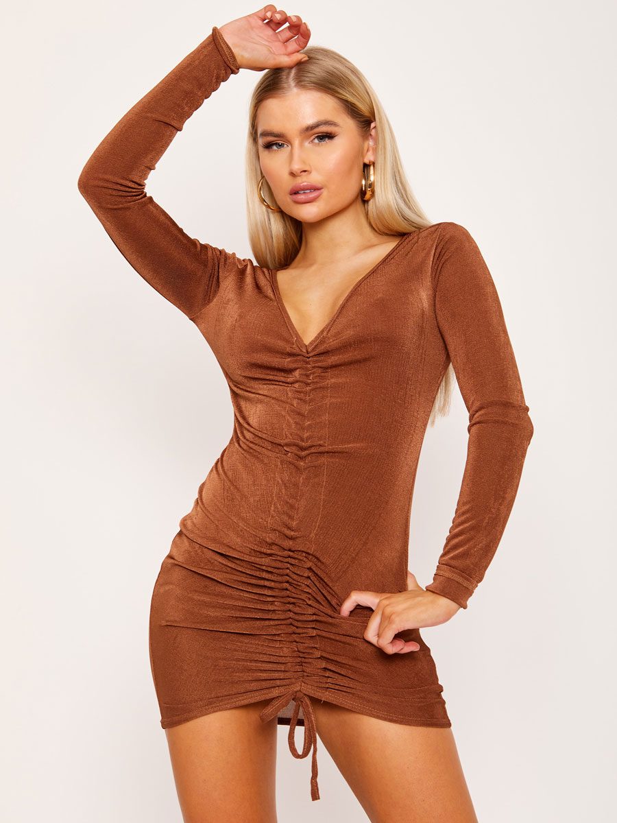 Ribbed Baggy Dress With Ruched Detail