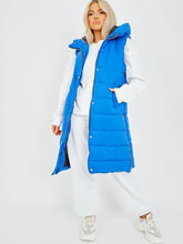 将图片加载到图库查看器中，Royal Blue Longline Padded Hooded Gilet
