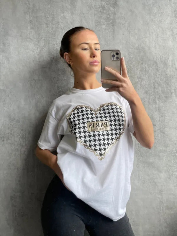 PARIS Dogtooth Heart Graphic Printed T-Shirt