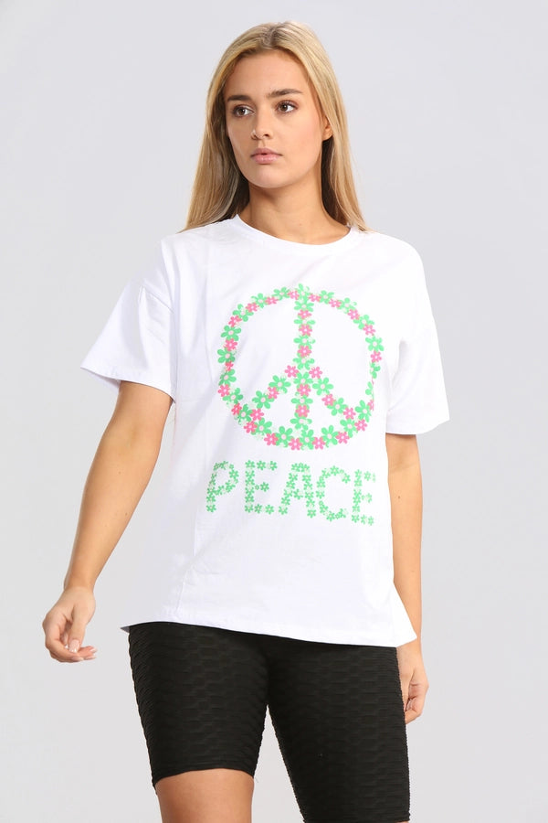 White Peace Round Neck T-shirt