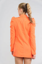 将图片加载到图库查看器中，Orange Puff Sleeved Long Line Blazer
