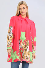 Load image into Gallery viewer, Orange Pussy Bow Printed Long Blouse
