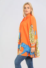 Lade das Bild in den Galerie-Viewer, Orange Pussy Bow Printed Long Blouse
