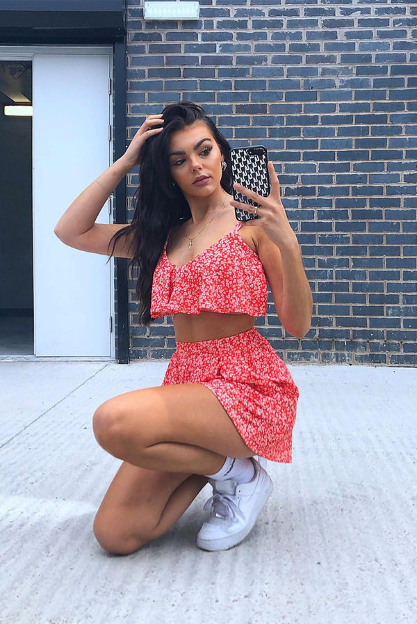 Red Printed Crop Top And Flippy Shorts Set