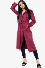 Charger l&#39;image dans la galerie, Wine Suedette Longline Belted Jacket
