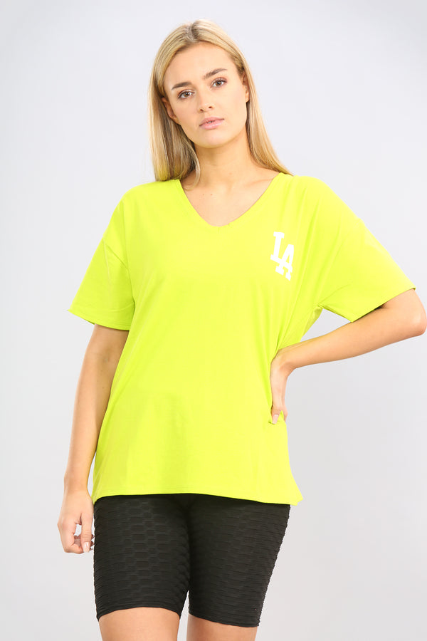 Yellow V- Neck LA Printed T-shirt
