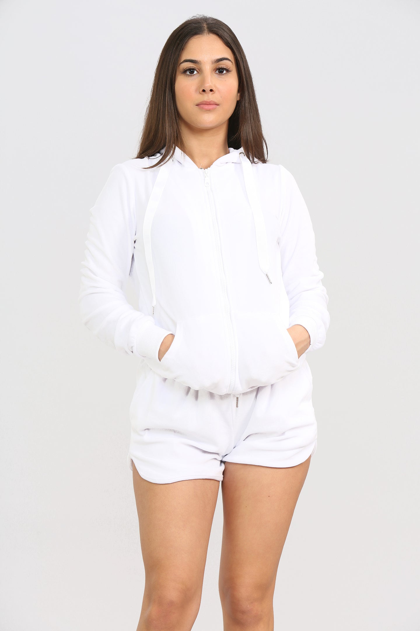 White Velour Shorts Co-Ord Set
