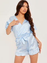 将图片加载到图库查看器中，Wrap Front Belted Satin Printed Playsuit
