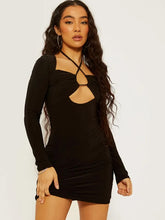 Load image into Gallery viewer, Peach Criss Cross Neck Slinky Bodycon Dress with Cutout Detail
